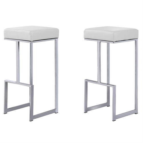 Dorrington Modern Faux Leather Backless Bar Stool in White/Silver