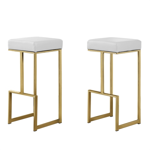 Dorrington Modern Faux Leather Backless Bar Stool in White/Gold