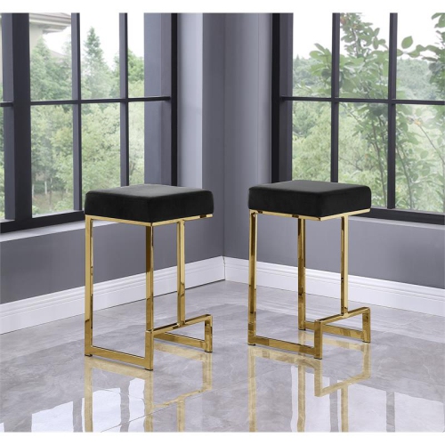 BEST MASTER  Dorrington Modern Velvet Backless Counter Height Stool In Black/gold (Set Of 2)