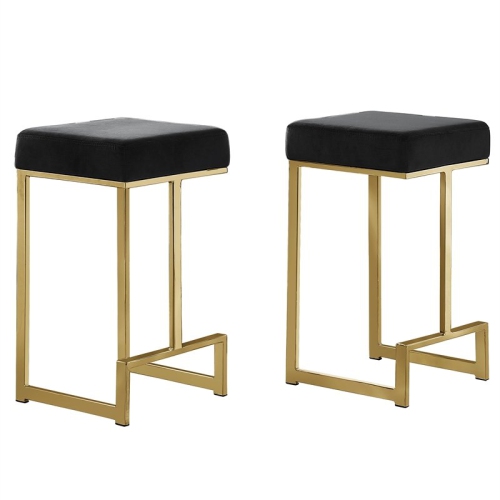Dorrington Modern Velvet Backless Counter Height Stool in Black/Gold