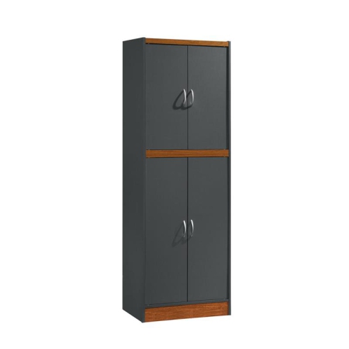 Hodedah 4 Door Wooden Kitchen Pantry 4 Shelves 5 Compartments in Gray Oak Wood