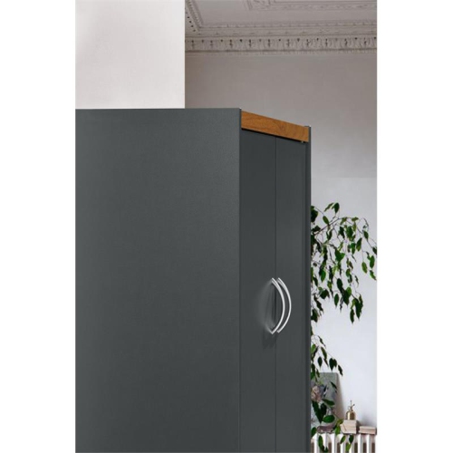 Hodedah 4 Door Wooden Kitchen Pantry 4 Shelves 5 Compartments in Gray Oak Wood