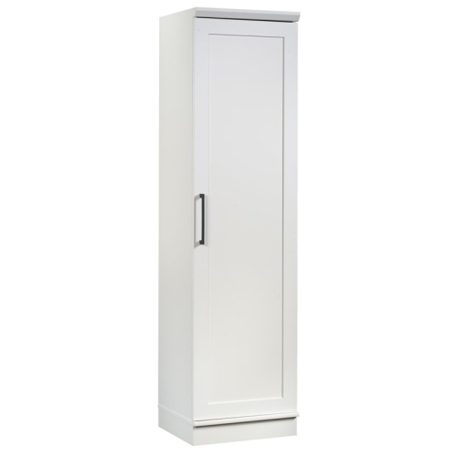 Pemberly Row Transitional Single Door Wooden Pantry in Glacier White