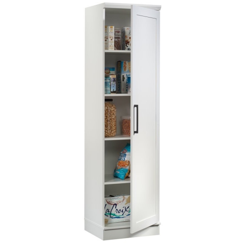 Pemberly Row Transitional Single Door Wooden Pantry in Glacier White