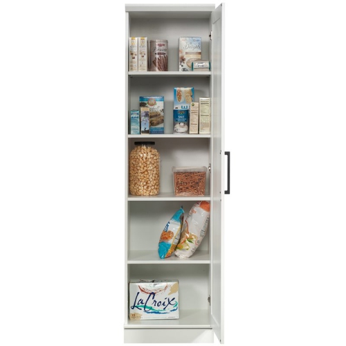 Pemberly Row Transitional Single Door Wooden Pantry in Glacier White