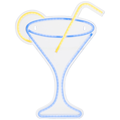 LED Martini Cocktail NEON Lighted Wall Art - 17" - Blue and Yellow