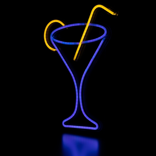 LED Martini Cocktail NEON Lighted Wall Art - 17" - Blue and Yellow