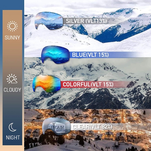 Lunettes de ski et de planche à neige OTG pour hommes, femmes et jeunes avec protection UV de 100 %