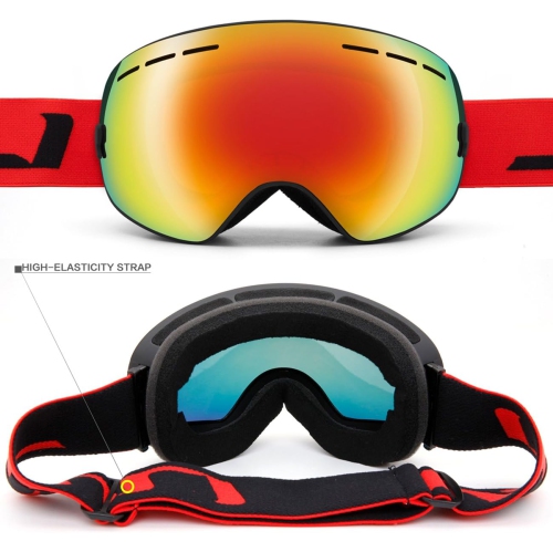 Lunettes de ski et de planche à neige OTG pour hommes, femmes et jeunes avec protection UV de 100 % (noir/rouge)