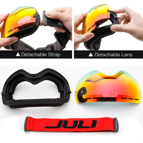 Lunettes de ski et de planche à neige OTG pour hommes, femmes et jeunes avec protection UV de 100 % (noir/rouge)