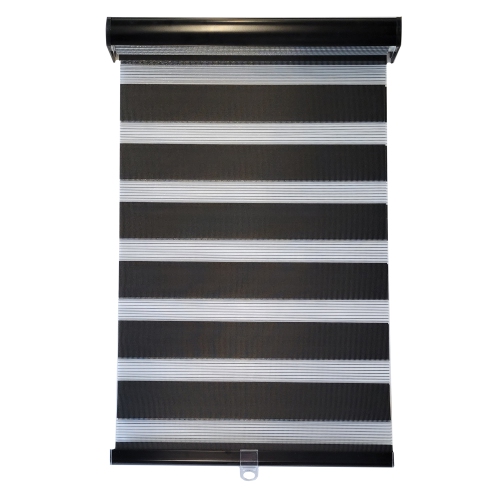 Image 1 de 10.. ITY Olivia Stone Store de Fenêtre à Toile Alternée Zébrée 55" X 84" Sans Cordon Noir
