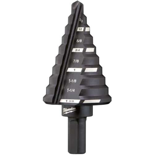 3/8" 10 Hole Black Oxide Step Drill Bit - 1/4" - 1-3/8" by 1/8"