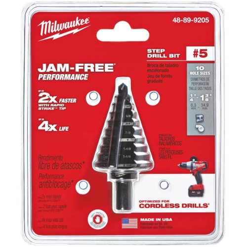 3/8" 10 Hole Black Oxide Step Drill Bit - 1/4" - 1-3/8" by 1/8"