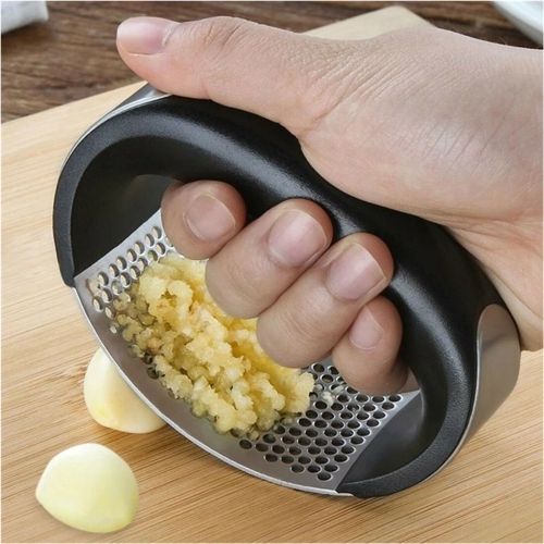 Garlic Press Crusher Ginger Rocker O-Shaped Handheld Stainless Steel with plastic handle