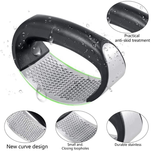 Garlic Press Crusher Ginger Rocker O-Shaped Handheld Stainless Steel with plastic handle