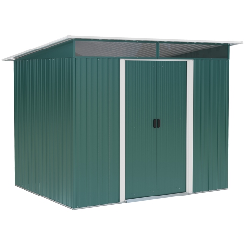 OUTSUNNY  8.5' X 6' Garden Storage Shed With Skylight, Metal Outdoor Shed Tool House With Double Doors for Patio Yard, Dark In Green