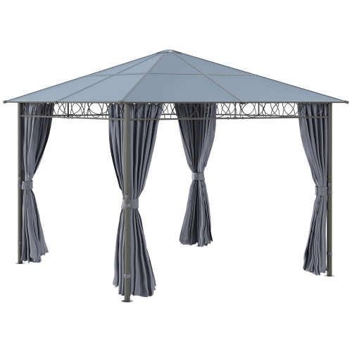 OUTSUNNY  10' X 10' Polycarbonate Hardtop Gazebo Canopy, Outdoor Patio Gazebo With Aluminum Frame & Curtains, Dark In Grey