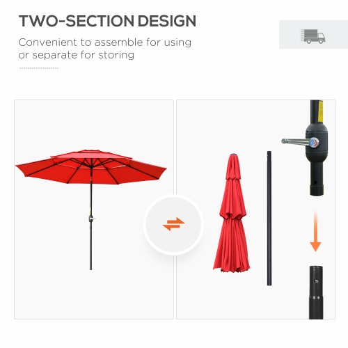 Outsunny 9FT 3 Tiers Patio Umbrella Outdoor Market Umbrella with Crank, Push Button Tilt for Deck, Backyard and Lawn, Red
