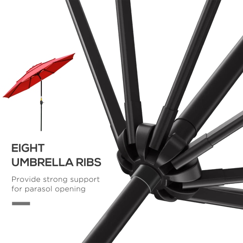 Outsunny 9FT 3 Tiers Patio Umbrella Outdoor Market Umbrella with Crank, Push Button Tilt for Deck, Backyard and Lawn, Red