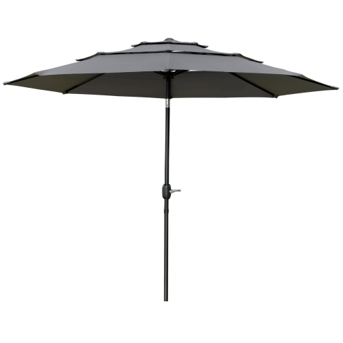 Outsunny 9FT Parasol de jardin inclinable 2 évents avec manivelle, bouton poussoir pour extérieur terrasse pelouse, gris clair