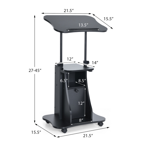 Costway Set of 2 Height Adjustable Standing Desk Mobile Podium w/Tilt Top & Door Cabinet