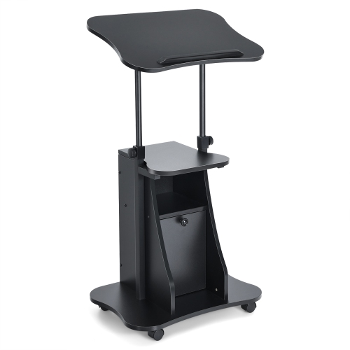 Costway Set of 2 Height Adjustable Standing Desk Mobile Podium w/Tilt Top & Door Cabinet