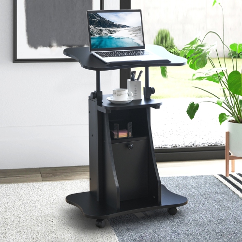Costway Height Adjustable Standing Desk Mobile Podium Cart w/Tilt Desktop & Door Cabinet