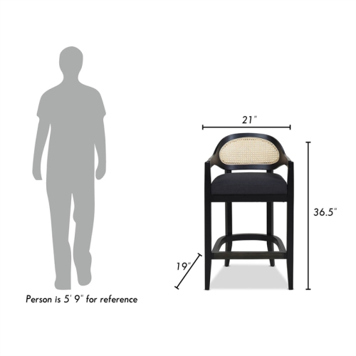 Americana 27" Cane Back Counter-Height Bar Stool Natural Black Linen