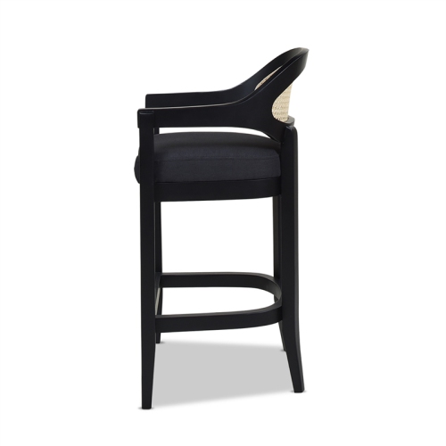 Americana 27" Cane Back Counter-Height Bar Stool Natural Black Linen