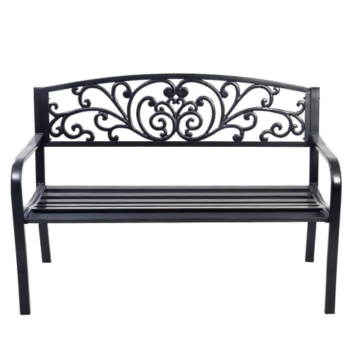 50 Inch Patio Park Steel Frame Cast Iron Backrest Bench Porch Chair
