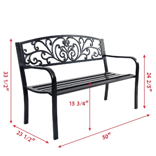 50 Inch Patio Park Steel Frame Cast Iron Backrest Bench Porch Chair