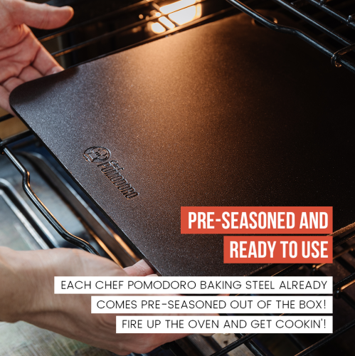 Chef Pomodoro Pizza Steel for Oven or BBQ Grill, Pre-seasoned Baking Steel, High Quality and Durable Carbon Steel, Compatible with Ooni Koda 12,