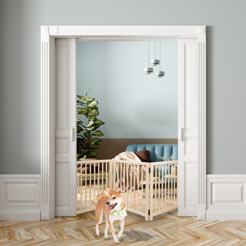 Doorway COZIWOW Wooden Freestanding Foldable Gate for Dogs Pets Kids 3 Panels Extra Wide,17.5 Height Stairs Dog Gate for The House Over Fence 