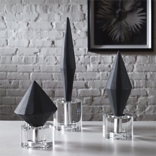 Uttermost Alize Stone and Crystal Sculptures in Elegant Black