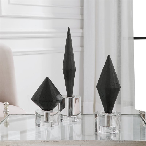 Uttermost Alize Stone and Crystal Sculptures in Elegant Black