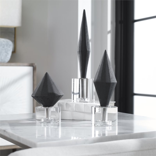 Uttermost Alize Stone and Crystal Sculptures in Elegant Black