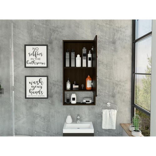 TUHOME Black Modern Engineered Wood Mariana 35" Medicine Mirror Cabinet w/ Shelf