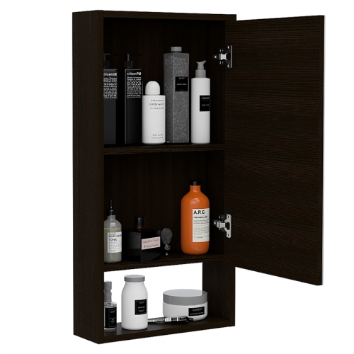 TUHOME Black Modern Engineered Wood Mariana 35" Medicine Mirror Cabinet w/ Shelf