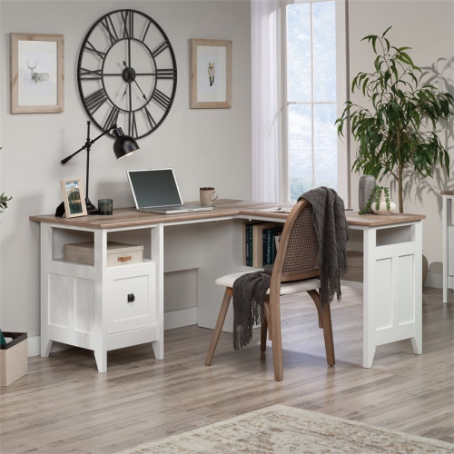Sauder August Hill Engineered Wood L-Shaped Computer Desk in Glacier White