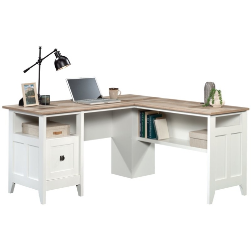 Sauder August Hill Engineered Wood L-Shaped Computer Desk in Glacier White