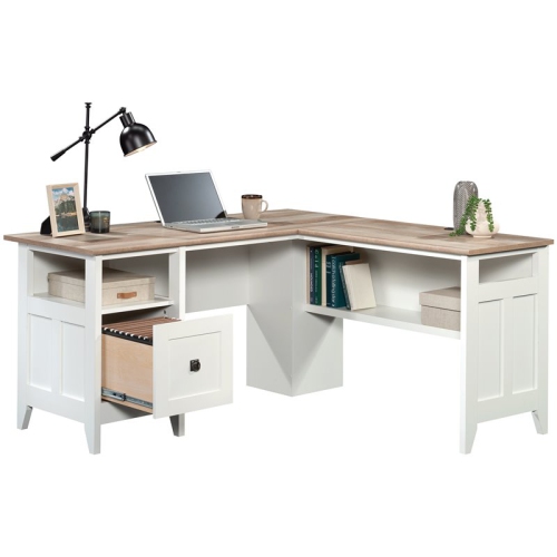 Sauder August Hill Engineered Wood L-Shaped Computer Desk in Glacier White