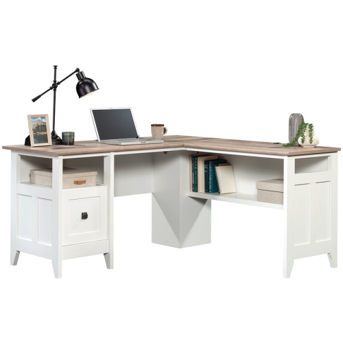Sauder August Hill Engineered Wood L-Shaped Computer Desk in Glacier White
