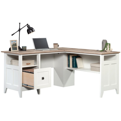 Sauder August Hill Engineered Wood L-Shaped Computer Desk in Glacier White