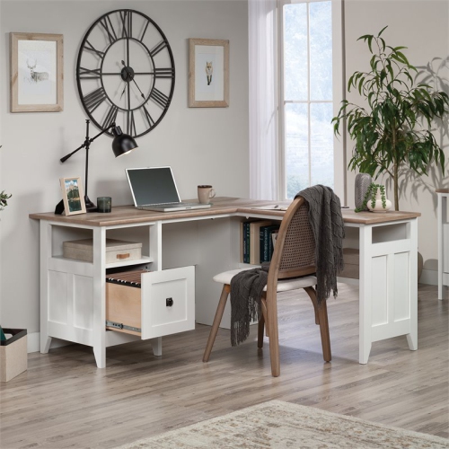 Sauder August Hill Engineered Wood L-Shaped Computer Desk in Glacier White