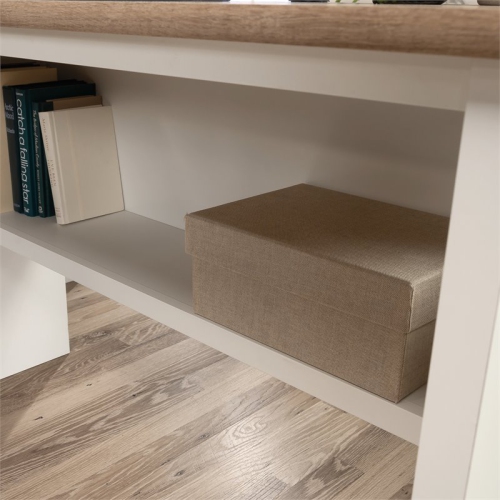 Sauder August Hill Engineered Wood L-Shaped Computer Desk in Glacier White