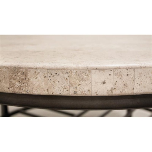 Bowery Hill Contemporary Round Stone Top Coffee Table in Alabaster Travertine