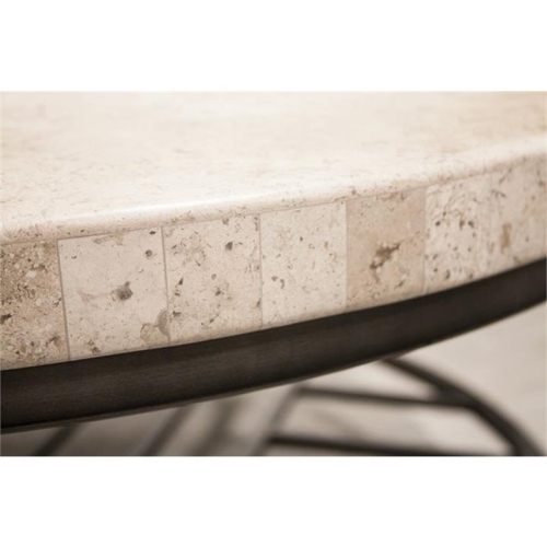 Bowery Hill Contemporary Round Stone Top Coffee Table in Alabaster Travertine