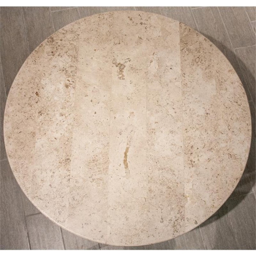 Bowery Hill Contemporary Round Stone Top Coffee Table in Alabaster Travertine