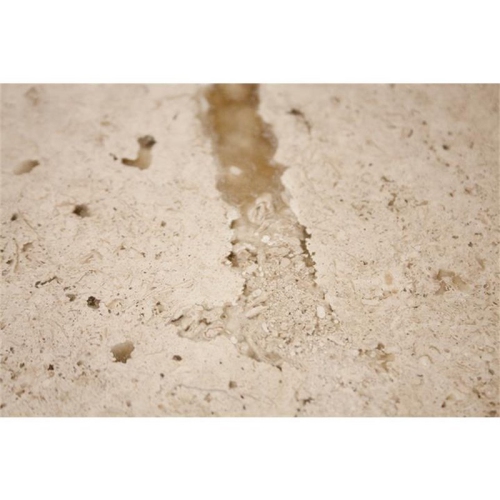 Bowery Hill Contemporary Round Stone Top Coffee Table in Alabaster Travertine