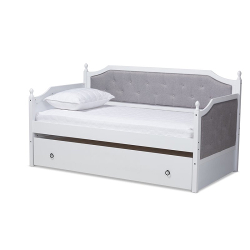 BOWERY HILL  Traditional Wood Upholstered Twin Daybed With Trundle In In White